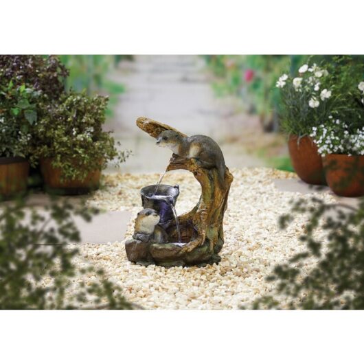 Easy Fountain Otters Elememt led Distinctive Garden Water Feature Stone Effect