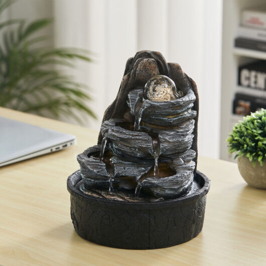 Livingandhome - Layered Rock Cascading Tabletop Fountain with led Crystal Ball