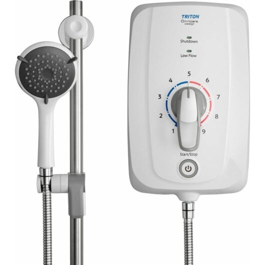 Omnicare Design 9.5KW Thermostatic Electric Shower Extended Lever White - Triton