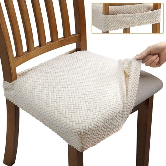 4 Pcs Jacquard Stretch Dining Chair Covers Removable Washable Slipcovers (with Back Straps), Beige