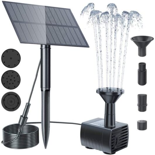 5W Outdoor Solar Fountain, Solar Pond Pump, Solar Water Pump for Fountain, Bird Bath, Pond, Swimming Pool, 3 Nozzles, 380L/H, Max. Flow: 60cm