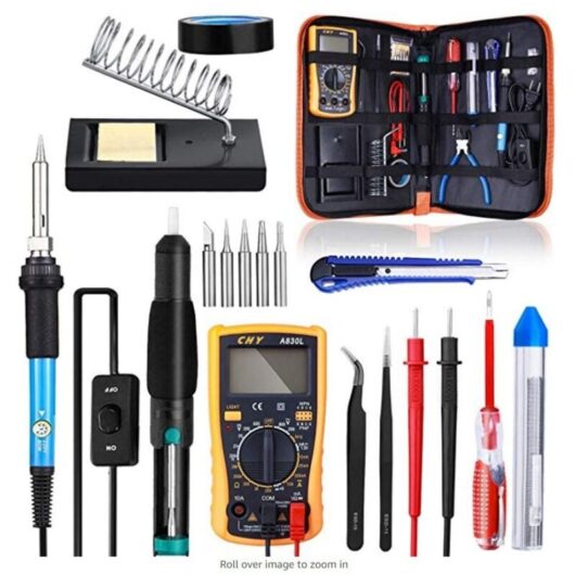 Aiperq - Soldering Iron Set 60W 220V Adjustable Temperature Soldering with On/Off Switch Multimeter Desoldering Pump 5 Soldering Tips for Various