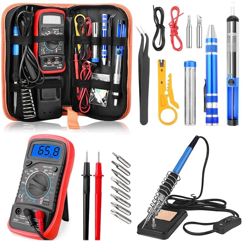 Csparkv - Soldering Iron Kit, 60W, Electric, Adjustable Temperature with on/off Switch, Soldering Station with 5PCS Tips, Desoldering Pump, Solder