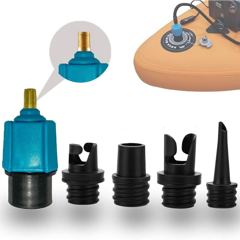 Denuotop - Paddle Board Pump Adapter, Kayak Pump Adapter with 4 Air Valve Nozzles for Kayak/Inflatable Bed/Stand Up Paddle Board/Boat, Air Valve