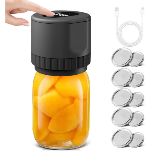 Groofoo - Electric Mason Jar Vacuum Sealer Kit Cordless Automatic Jar Sealer Kit for Food Storage and Fermentation with Wide-Mouth and Regular-Mouth