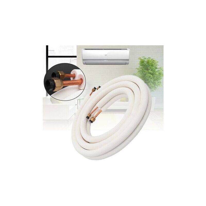 Ikodm - 1/4 3/8 Copper Air Conditioner Pipe - Insulated Copper Aluminum Refrigerant Pipe - Air Conditioner Parts - 3 Meters, White