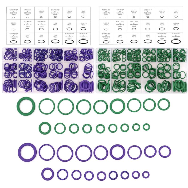Linghhang - O-Ring Seal Kit, 540 Pcs 18 Sizes Rubber Washers Gaskets Assortment Kit Green Purple Washer Seals Assortment Set