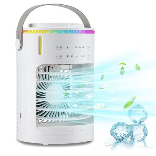 Portable Air Conditioner Fan with 2-8 Hours Timer, 7 Colors led Light Mini Cooling Fan