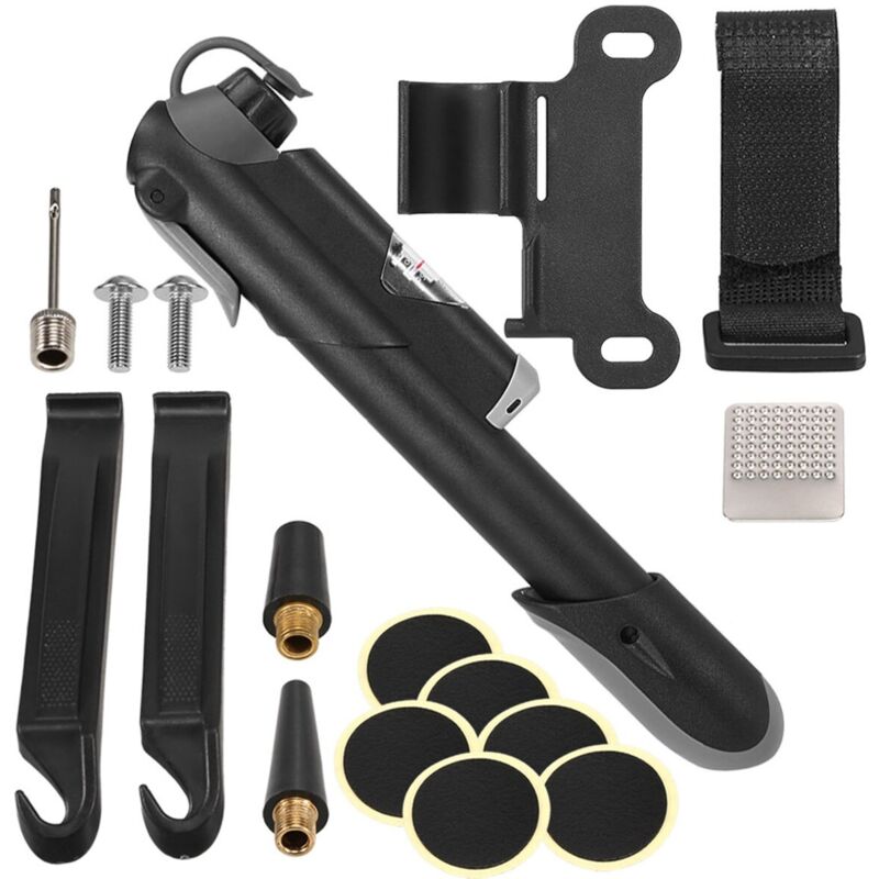 Tinor - Mini Bike Pump Kit with Barometer, Plastic, Black