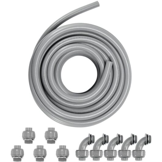 Mophorn - 1-Inch Flexible Electrical Conduit, 100 ft, pvc Liquid-Tight Conduit Non-Metallic with 5 Straight and 5 90-Degree Conduit Connector