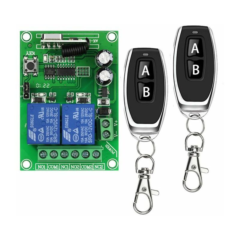 Dewdat - 433Mhz rf Wireless Remote Switch, 2-Channel ac 110V/220V/230V/240V Relay Receiver with 2 Remote Controls, Remote Control and Wall