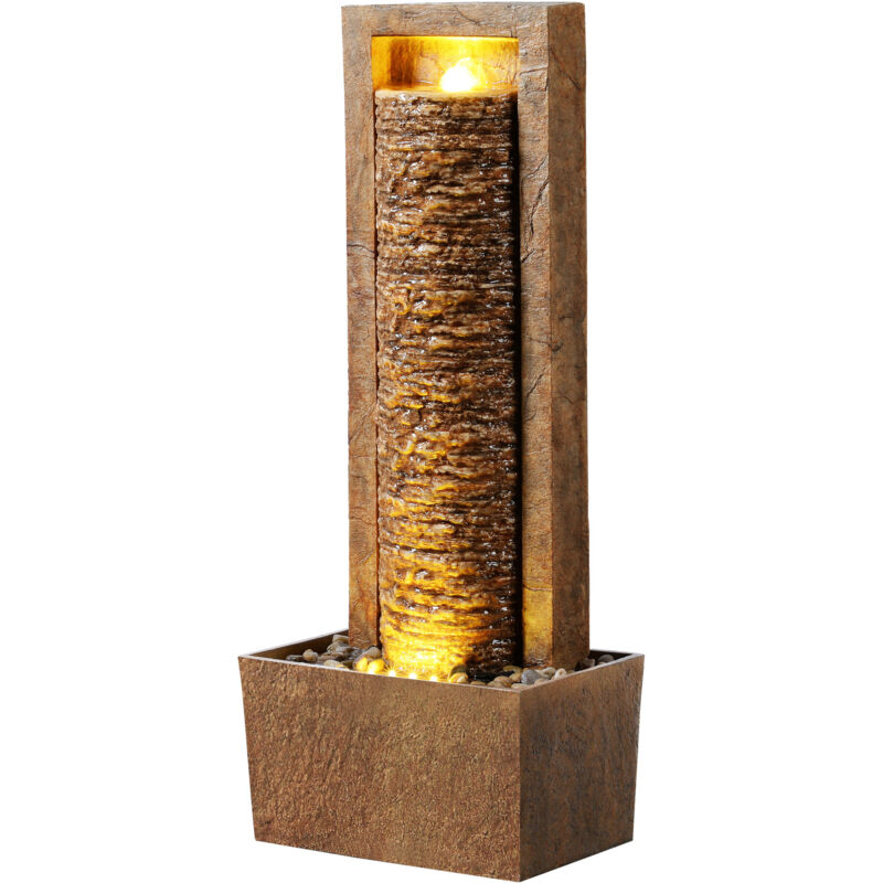 Garden Outdoor Water Feature Tall Waterfall Water Fountain With Warm led Lights Layered Rock Design Brown - Teamson Home