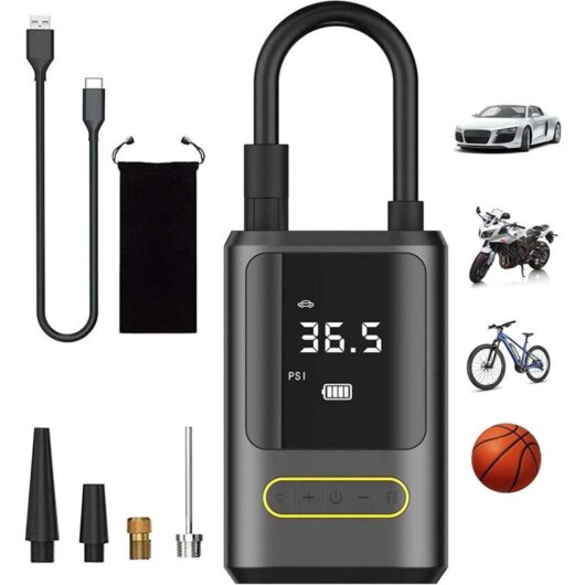 Gotrays - Cordless Portable Electric Tire Inflator, Durable 150 psi Air Pump, Dual lcd Display Perfect for Car & Motorcycle Tires, Balls, Bicycles,