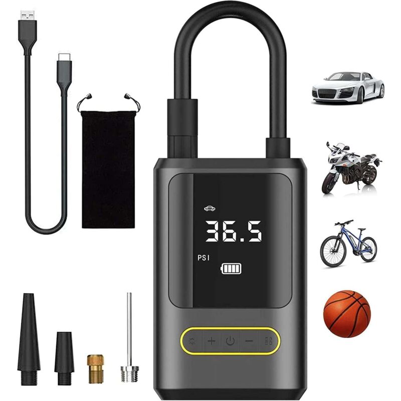 Gotrays - Cordless Portable Electric Tire Inflator, Durable 150 psi Air Pump, Dual lcd Display Perfect for Car & Motorcycle Tires, Balls, Bicycles,