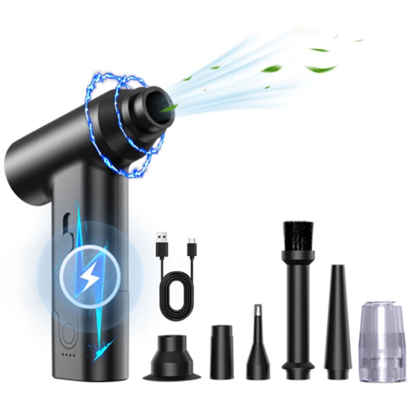 Groofoo - Electric Air Duster Multifunction Efficient 6 Connectors Compressed Cordless Electric Dust Blower for Cleaning Keyboards pc Cameras Air