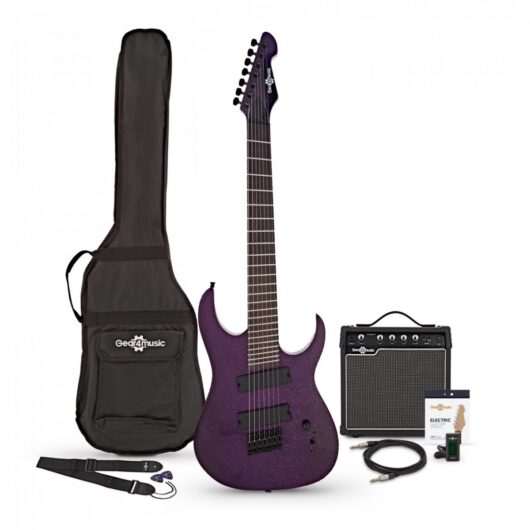 Harlem S 7-String Fanned Fret Guitar + 15W Amp Pack Purple Sparkle