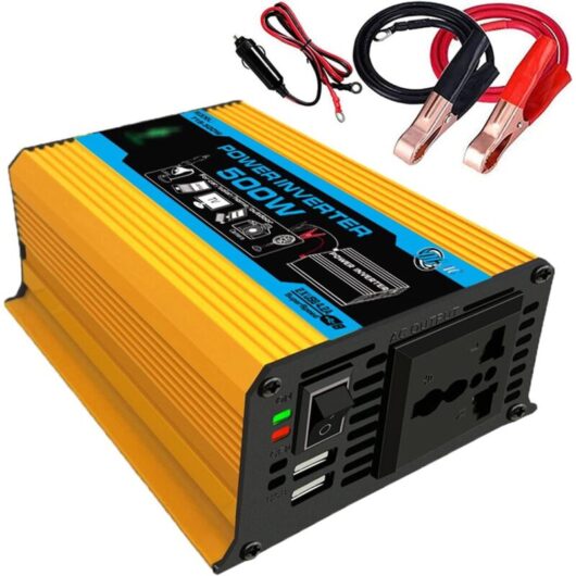 Ikodm - 300W Car Inverter, dc 12V to ac 220V Vehicle Power Converter with 4.2A Dual usb ac Car Charger Adapter (Yellow)