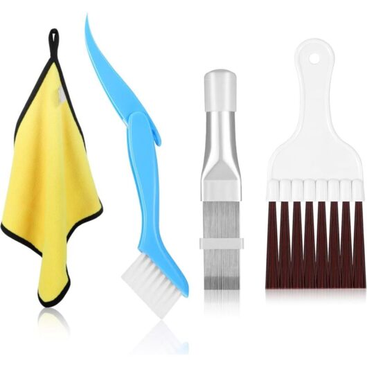 Linghhang - 4 Pieces Air Conditioner Fin Comb, Air Conditioner Condenser Cleaning Brush, Condenser Cleaning Brush with Cleaning Towel, Stainless