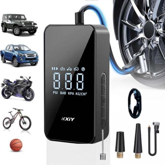 Mumu - Cordless Tire Inflator Air Compressor 150 psi, 6000 mAh Tire Pump with 12 v dc, Rechargeable Electric Bicycle Pump with Digital led Display