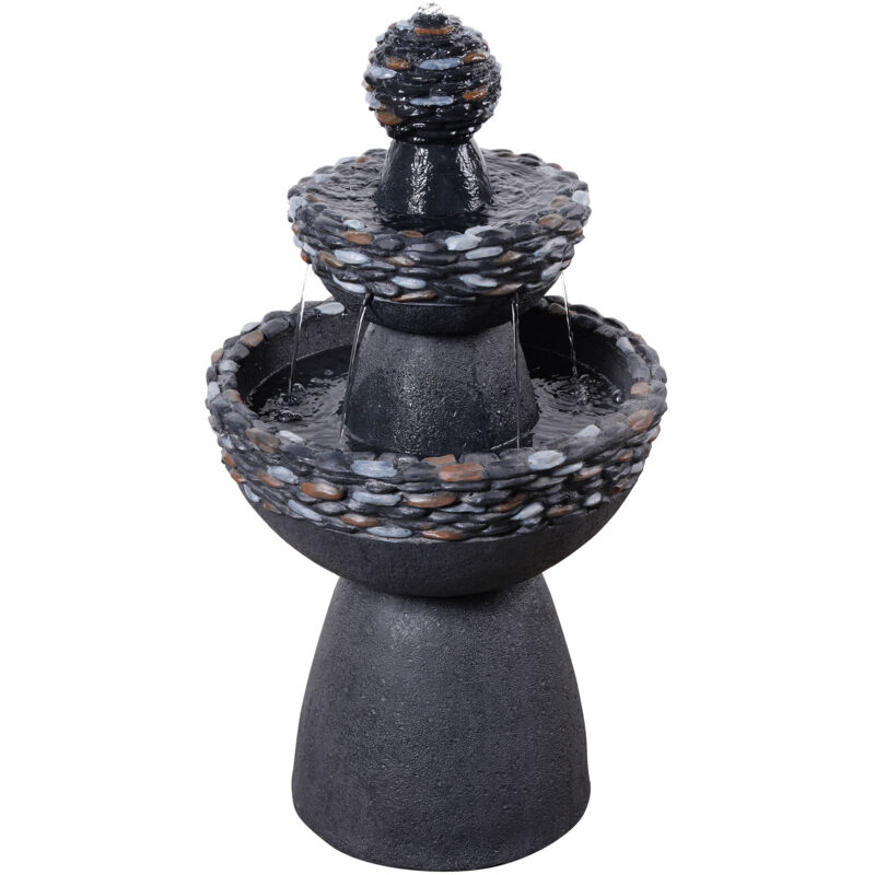 Teamson Home - Garden Outdoor Water Feature 3-Tier Pedestal Water Fountain Dark Grey Stone Finish