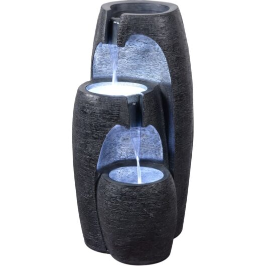 Teamson Home - Garden Outdoor Water Feature Modern 3-Tier Cascading Urn Water Fountain With led Lights Black