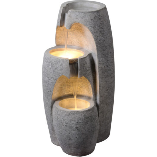 Teamson Home - Garden Outdoor Water Feature Modern 3-Tier Cascading Urn Water Fountain With led Lights Grey