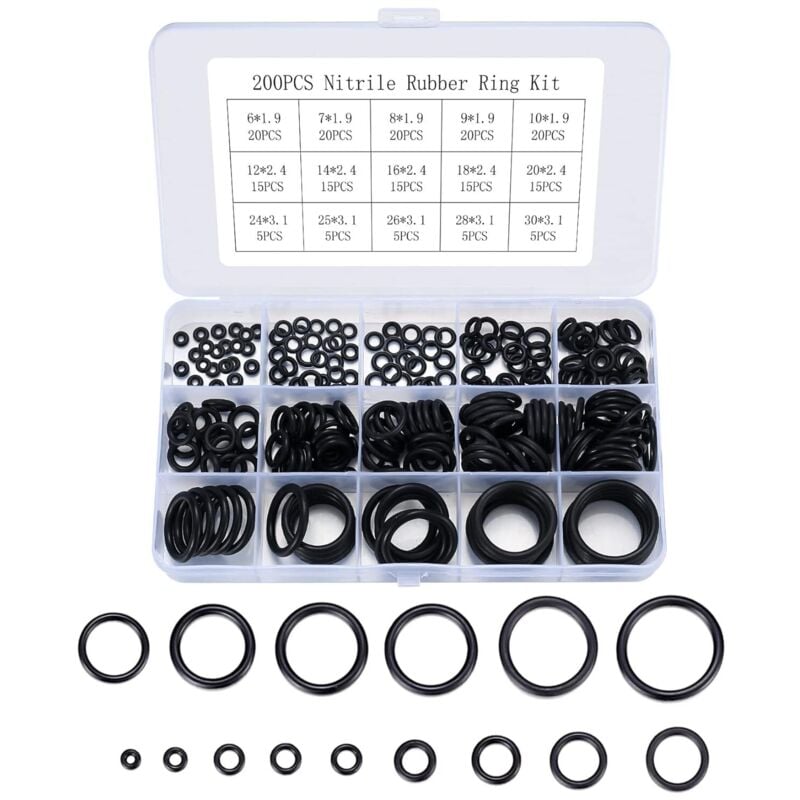 Tinor - 200 Pieces O-Rings, 15 Sizes Rubber o Ring for Plumbing Pipe Sealing Insulation