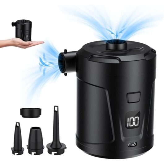 Tinor - Electric Air Pump, Electric Inflator with 4 Air Nozzles, Fast Inflator for Inflatable Pool, Bed Mattress, Camping, Vacuum Bag