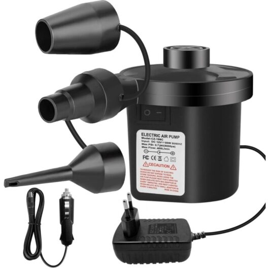 Tinor - Electric Air Pump Inflator Deflator, 240V/130W Inflator, with 3 Nozzles High Power Paddle Pump for Air Mattress, Inflatable Mattresses,