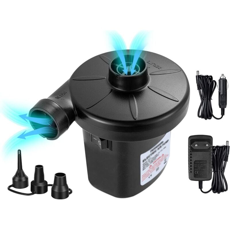 Tinor - Electric Air Pump Inflator Deflator, Inflatable Pump, Inflator with 3 Nozzles, Paddle Pump ac 220V/DC 12V Electric Paddle Pool