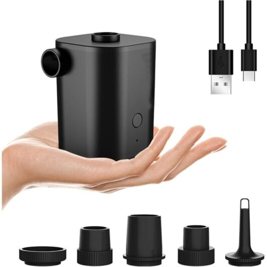 Tinor - Electric Air Pump, Portable Inflator and Deflator Electric Air Pump, Mini Air Pump with 5 Nozzles for Air Mattress, Boat, Swimming Ring