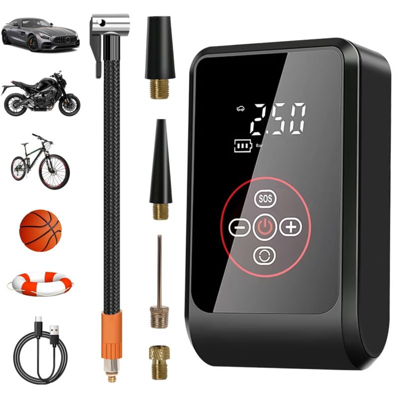 Tinor - Portable Air Compressor, 4000mAh Cordless Car Tire Inflator, 150PSI Mini Electric Bike Pump with led Light Digital Display Electric