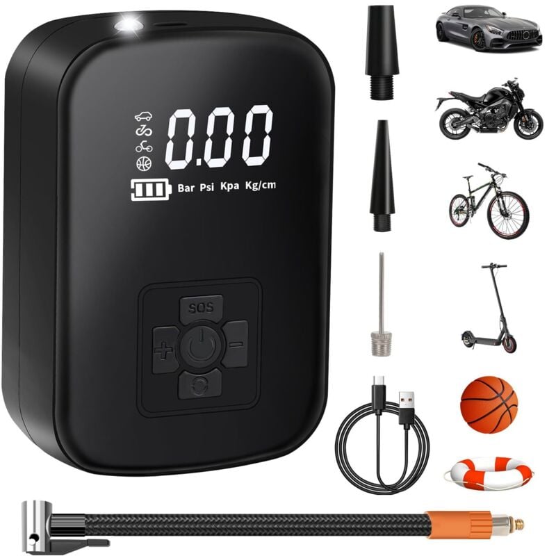 Tinor - Portable Air Compressor, 4000mAh Mini Electric Air Pump 150PSI Electric Bicycle Pump with Digital lcd Display 4 Modes Rechargeable Car Tire