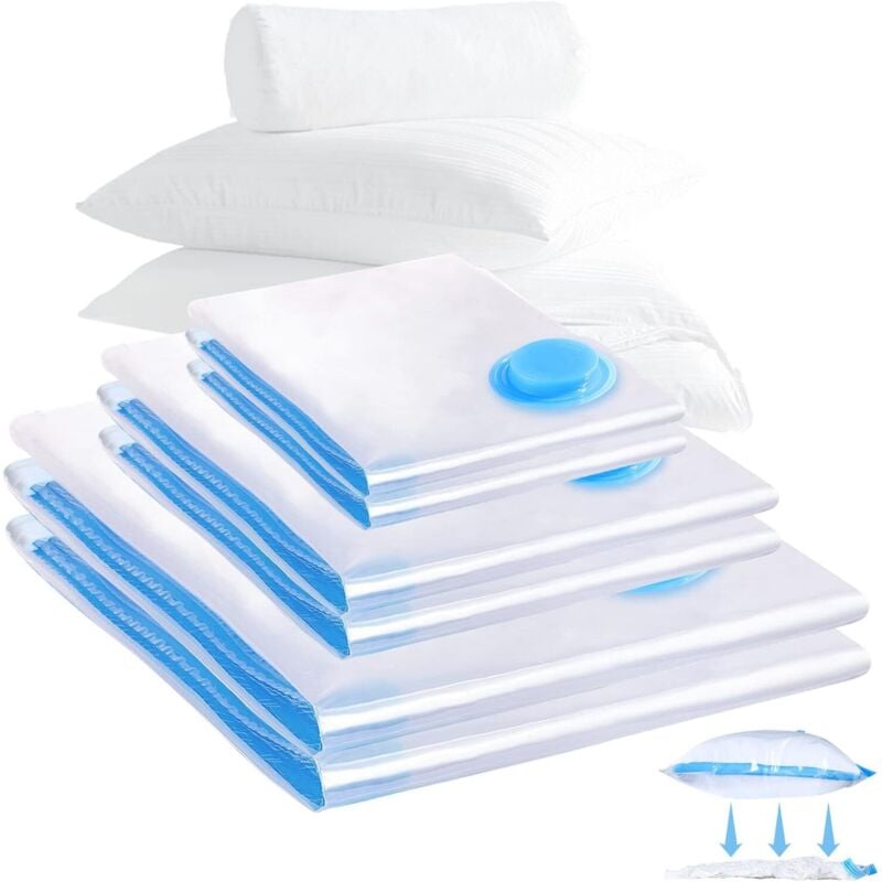 Tinor - Vacuum Storage Bags, 6 Pieces (2XL 100x80 + 2L 80x60 + 2M 60x40cm) Vacuum Bag for Clothing, Reusable Vacuum Storage Cover for Storage of