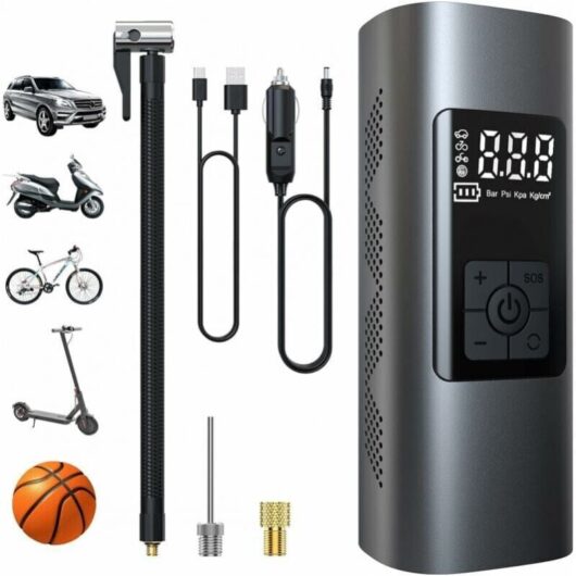 Ymyny - Mini electric pump with 6000 mAh, air compressor, portable pneumatic pump, 150 psi with lcd digital display and led light for motorcycle,