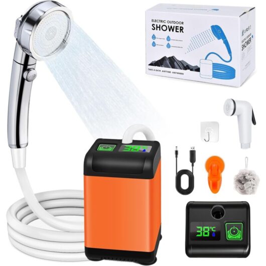 Camping Shower Kit, Portable Camping Shower, 6000mAh Rechargeable Electric Shower Pump with Intelligent Temperature and Adjustable Water Pressure for