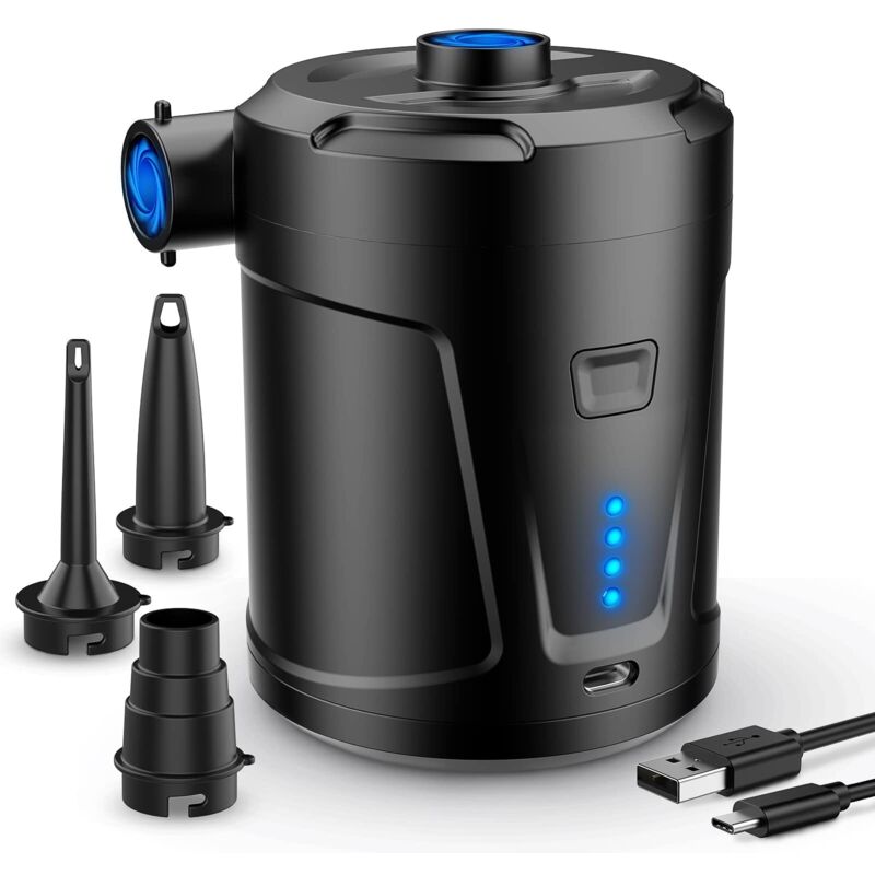 Electric Air Pump, 5200mAh Rechargeable Battery, Inflatable Mattress Inflator with 3 Air Nozzles, Fast Inflator for Inflatable Boat/Air Mattress