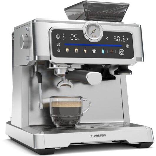 Klarstein GrandPresso Touch Espresso Machine - 20-Bar, 1350W, Integrated Grinder, Touch Display, Milk Frother, Thermoblock, 2.3L Water Tank,