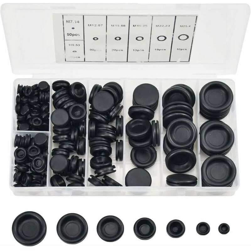 Mumu - 170 pieces rubber plugs, 7 sizes rubber grommets hole plugs with organizer case, electrical wire ring seal kit for car water pipe pump