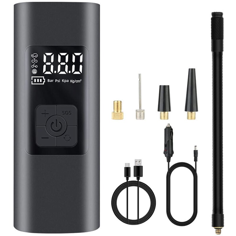 Tinor - 6000mAh Mini Portable Compressor Car Tire Inflator 150Psi Electric Bike Pump with sos Light Rechargeable Air Pump with Large lcd Display for