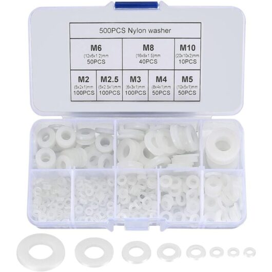 500 Pieces Nylon Flat Washers, Round Insulation Spacer Seals, Plumbing Assortment Kit - White, M2/M2.5/M3/M4/M5/M6/M8/M10