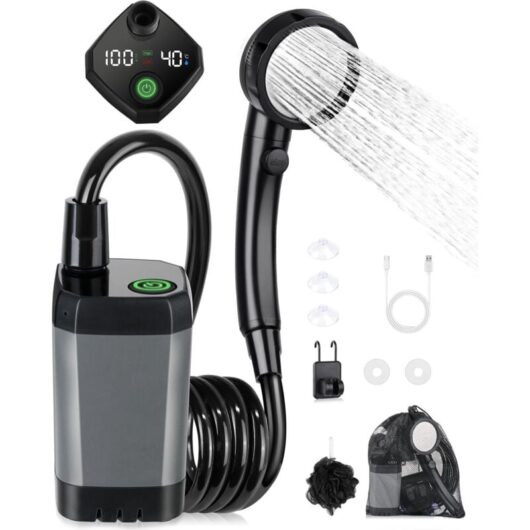 Camping Shower Kit, Portable Shower, Rechargeable Electric Shower Pump, Waterproof, with Smart Display