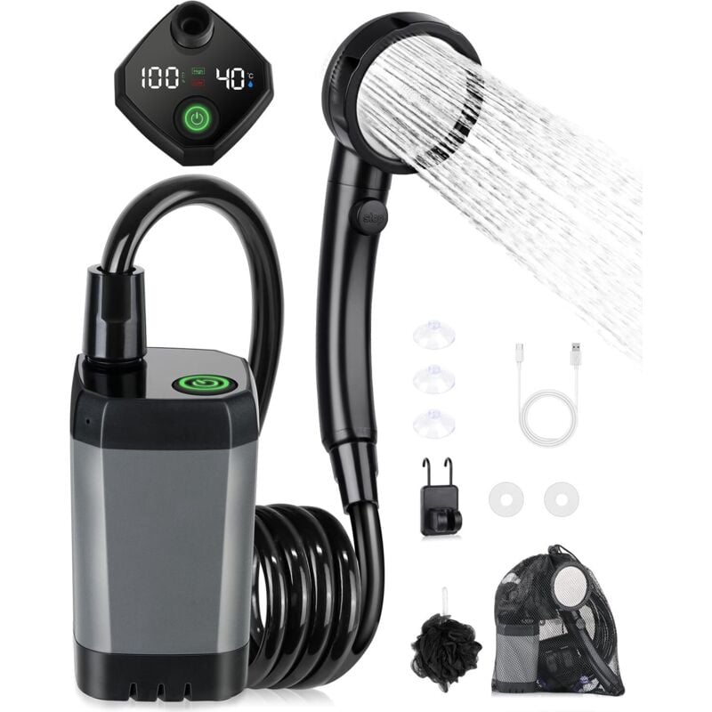 Camping Shower Kit, Portable Shower, Rechargeable Electric Shower Pump, Waterproof, with Smart Display