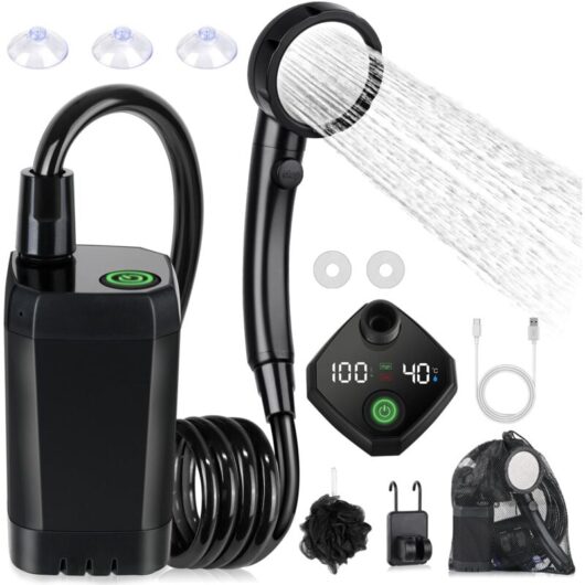 Camping Shower Kit, Portable Shower, Rechargeable Electric Shower Pump, with Smart Display and 4 Modes Shower Head