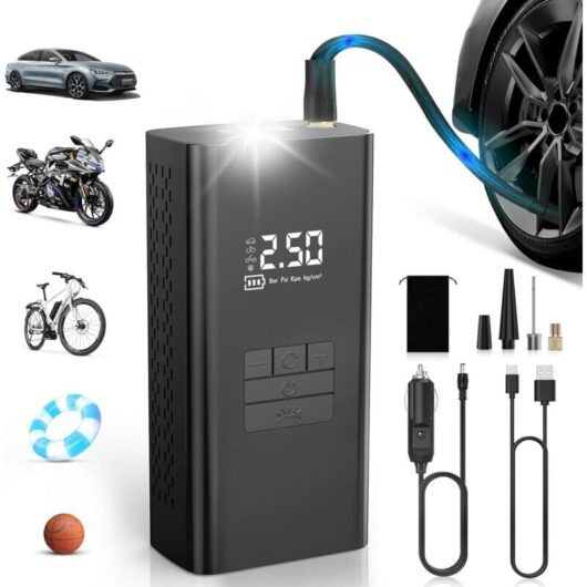 Cordless Tire Inflator, Portable Air Compressor - 45L/min Fast Car Tire Inflator with Power Bank Holder, led Lighting, 4000mAh Battery, 4 Modes,
