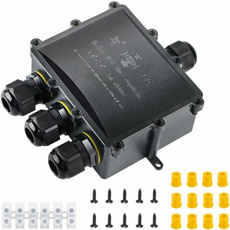 Erhope - Junction box, junction box IP68 waterproof cable connector outside 4 way power distributor junction box, external junction box, 4-14mm