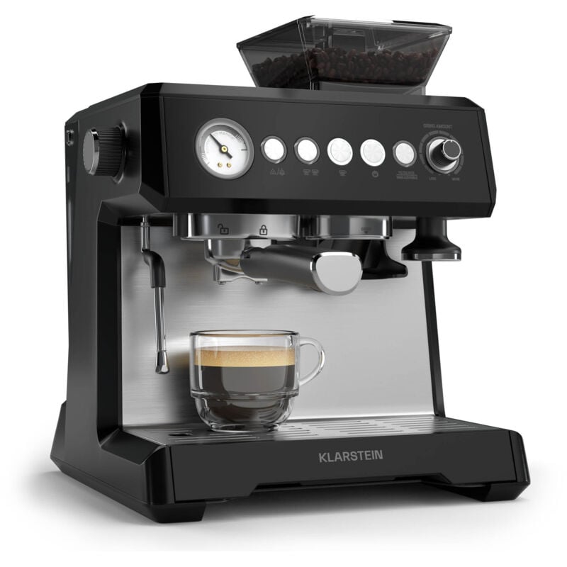 Klarstein - GrandPresso Espresso Machine - 20-Bar, 1350W, Integrated Grinder, Milk Frother, 2.3L Water Tank, Thermoblock Heating, Black, Espresso