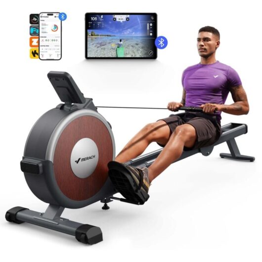 MERACH Rowing Machine for Home, Magnetic Rower with 16 Levels of Quiet Resistance, Dual Slide Rails, MAX 158 kg, Compatible Kinomap/Zwift/Merach-APP