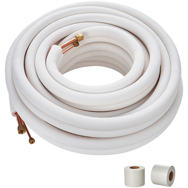 Mophorn 15240mm Mini Split Line Set, 6.4 & 12.7mm O.D Copper Pipes with Triple-Layer Insulation for Mini Split AC Refrigerant or Heat Pump Equipment