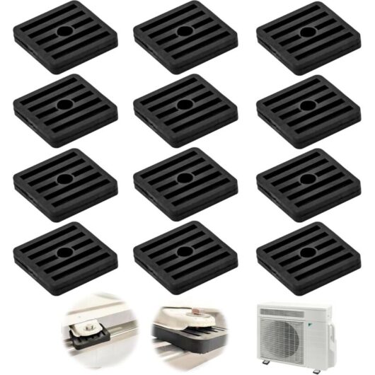 Rubber vibration dampers for air conditioners (12-pack), anti-vibration feet, condenser mount for outdoor split air conditioners, black